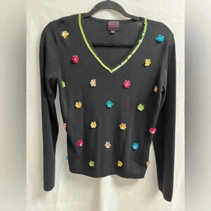 Color works women’s size medium black Colorful sequenced long sleeve knit top